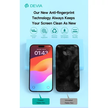 Devia GRS MATT Intelligens Hidrogél Fólia Környezettudatos védelem, selymes tapintás és tükröződésmentes kijelző.