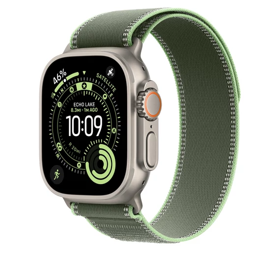 Apple Watch 49mm Loop:  Green/Neon Trail Loop - M/L - Natural Titanium Finish