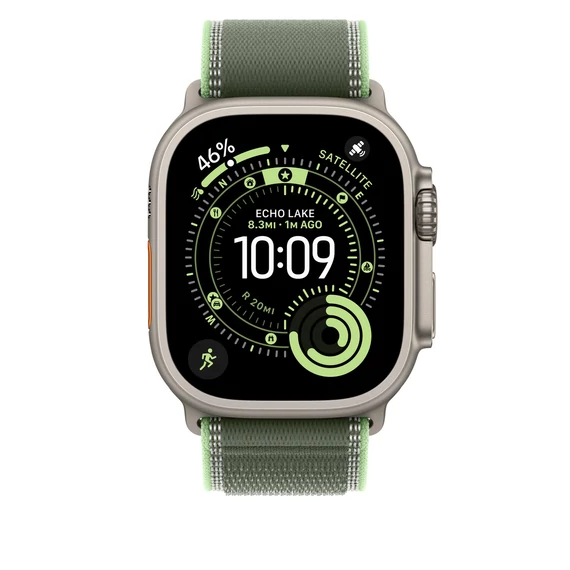Apple Watch 49mm Loop:  Green/Neon Trail Loop - M/L - Natural Titanium Finish