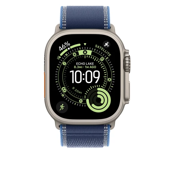 Apple Watch 49mm Loop:  Blue/Bright Blue Trail Loop - S/M - Natural Titanium Finish