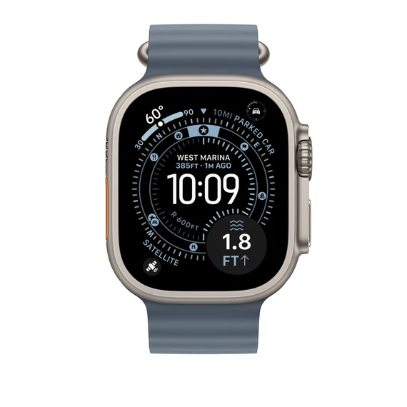 Apple Watch 49mm Band:  Anchor Blue Ocean Band - Natural Titanium Finish