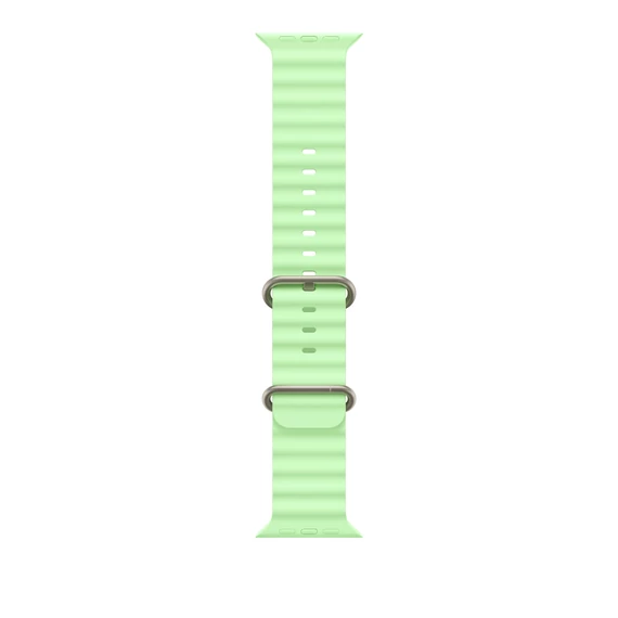 Apple Watch 49mm Band:  Neon Green Ocean Band - Natural Titanium Finish